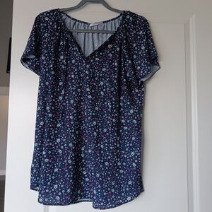 Simple Navy Blue Floral Blouse